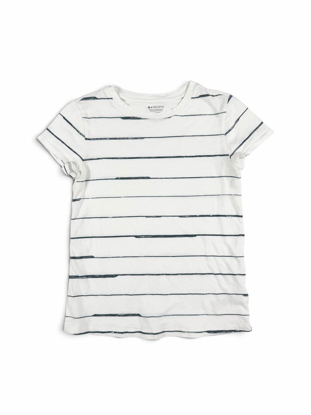 Athleta Organic Daily Striped Tee White Black 100% Cotton Size XXS